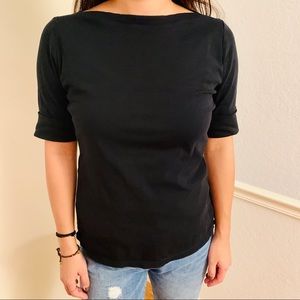 Y2K Ralph Lauren black short sleeve boat neck top M
